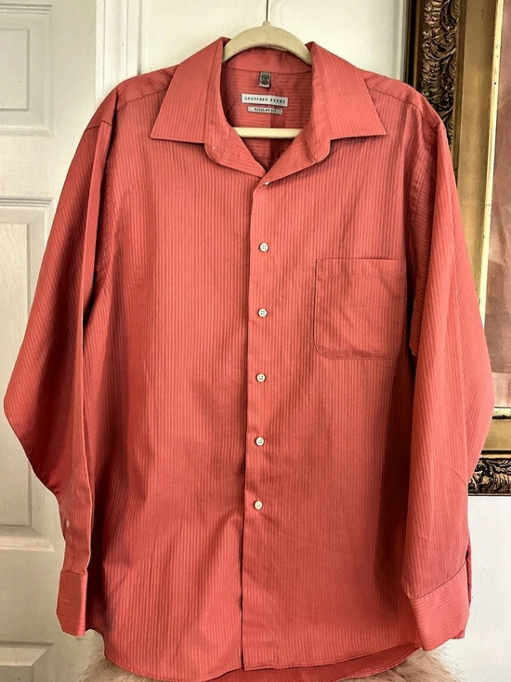 Geoffrey Beene Regular Fit Striped Button Down in Pink Size XL
